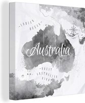 Canvas Wereldkaart - 90x90 - Wanddecoratie Australië - Wereldkaart - Waterverf