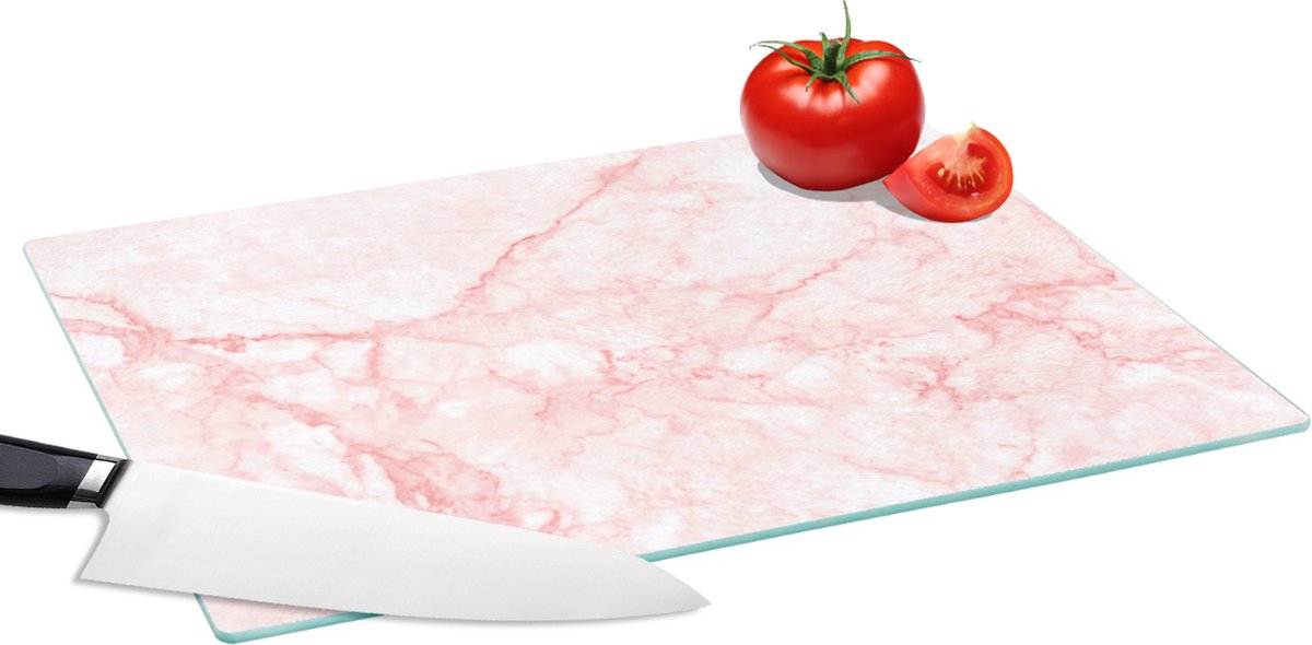 Glazen Snijplank - 39x28 - Marmer - Wit - Roze - Chic - Snijplanken Glas