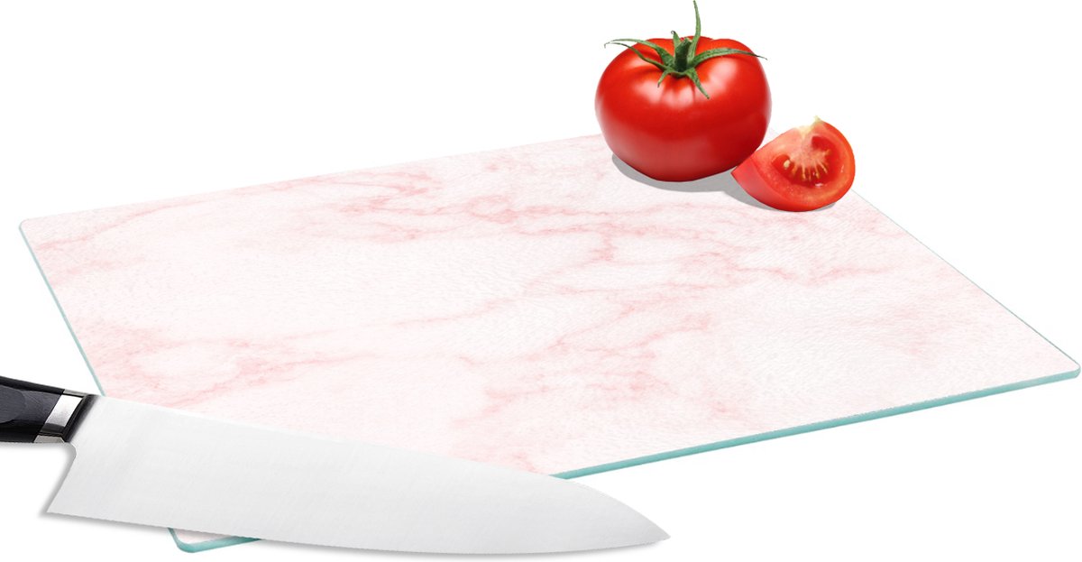 Glazen Snijplank - 28x20 - Marmer - Textuur - Roze - Chic - Snijplanken Glas