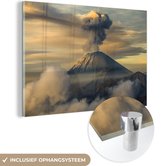 MuchoWow® Glasschilderij 180x120 cm - Schilderij acrylglas - Rook uit een vulkaan - Foto op glas - Schilderijen