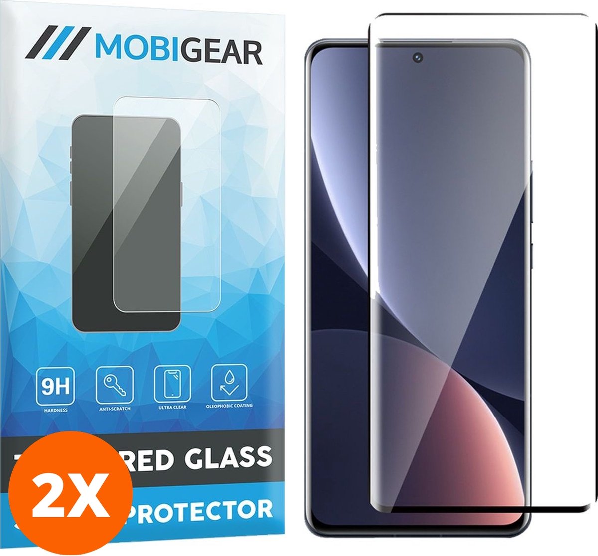 Mobigear Screenprotector geschikt voor Xiaomi 12 Pro Glazen | Mobigear Premium Screenprotector - Case Friendly - Zwart (2-Pack)