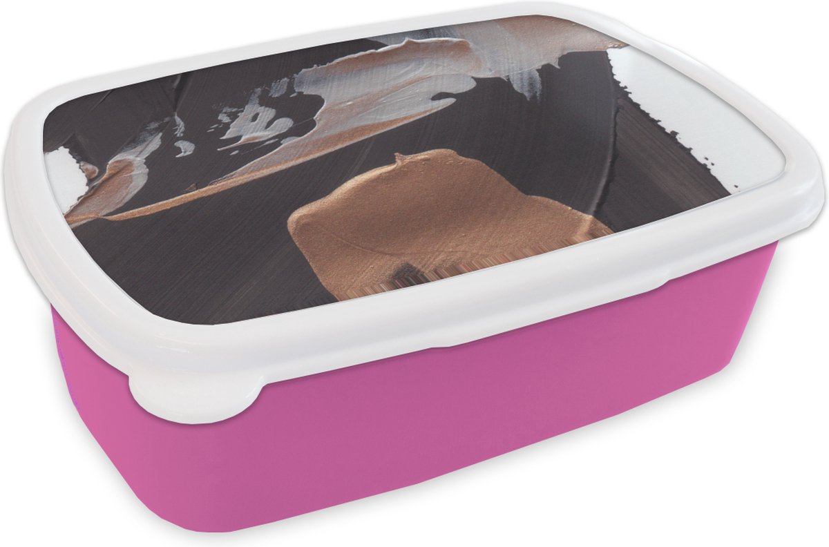 Broodtrommel Roze - Lunchbox - Brooddoos - Abstract - Verf - Goud - 18x12x6 cm - Kinderen - Meisje