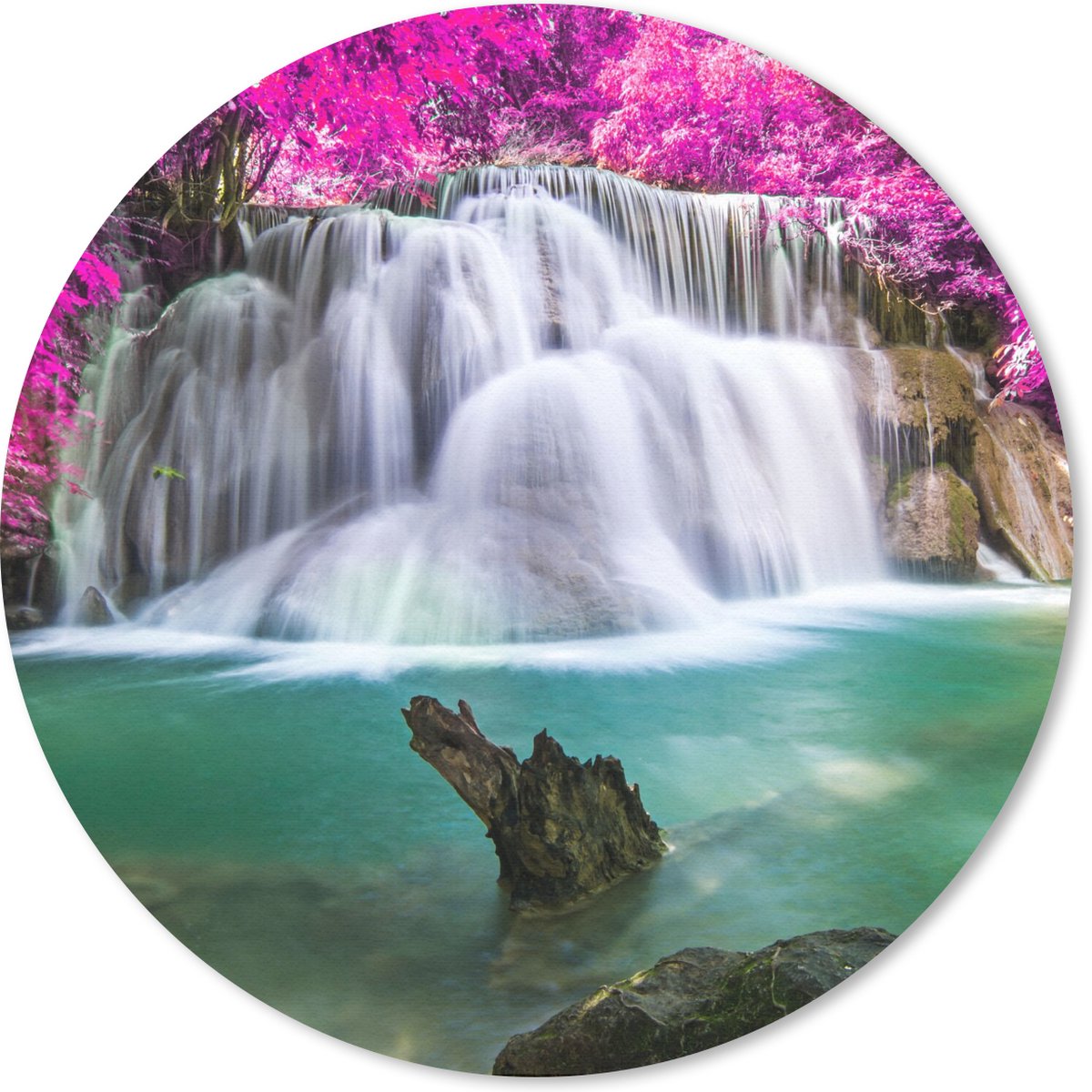 Muismat rond 30x30 cm - Mousepad Waterval - Roze - Bomen - Ronde muismatten