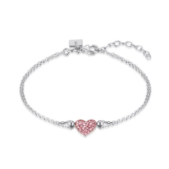 Twice As Nice Armband in zilver, hart, roze kristallen 17 cm+3 cm