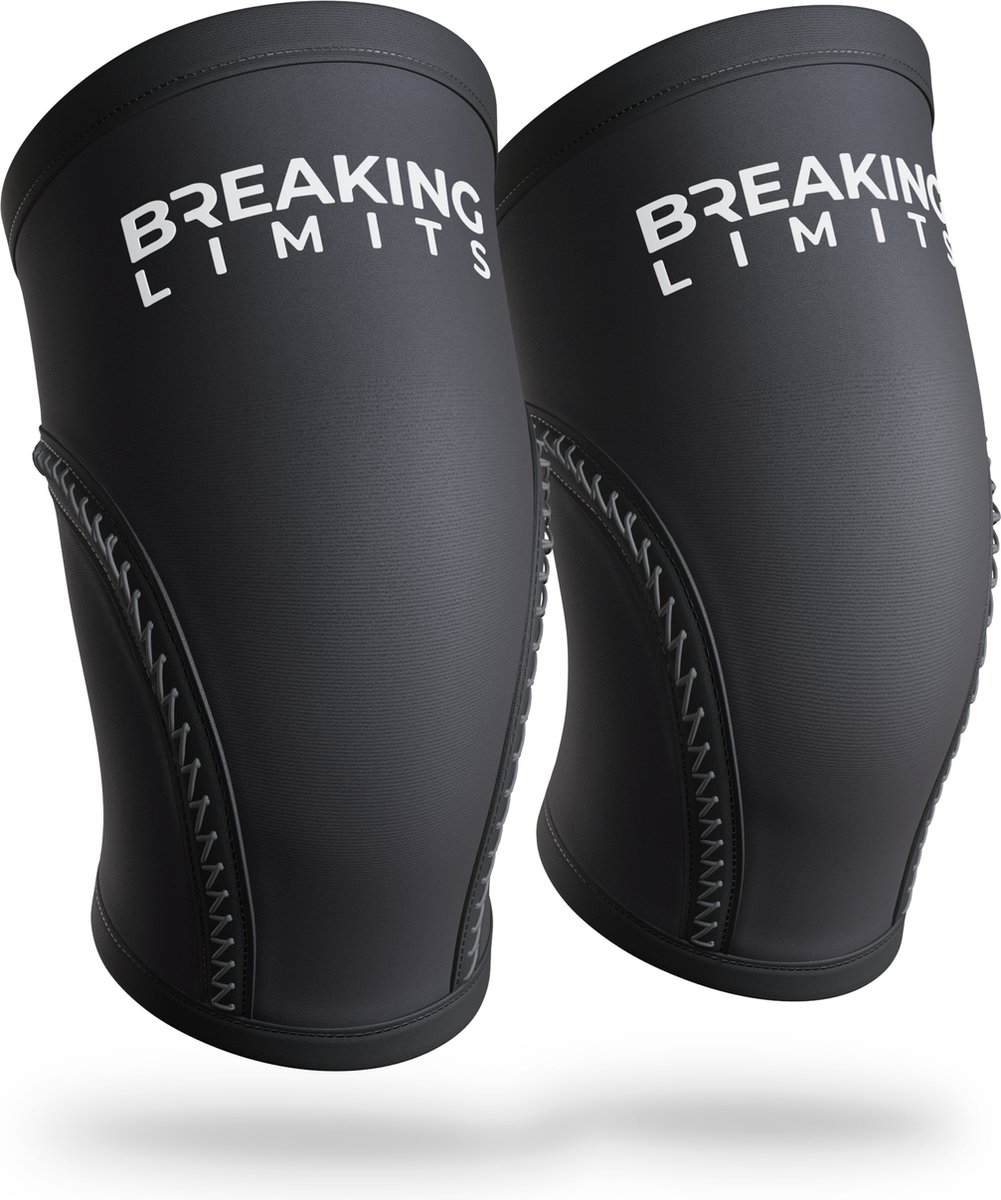 Breaking Limits Knee Sleeves Powerlifting – Voor Fitness & Crossfit – Knie Brace – 7MM – Zwart – 2 Stuks – Maat (M)