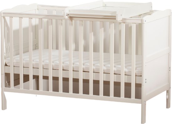 Buxibo Baby Bed - Inclusief verzorgingstafel - Ledikant 120x60cm - Inclusief Matras - Hout - Meegroeibed Babykamer - Wit
