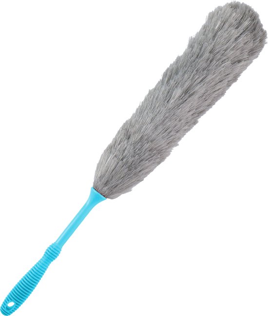 Foto: Plumeau duster synthetisch blauw grijs 59 cm stoffer ragebol spinnenrager