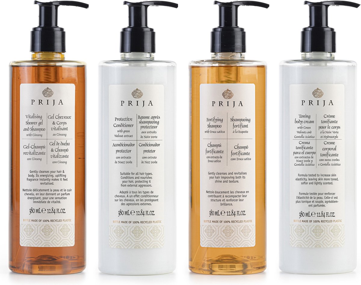 PRIJA - Set cosmetica: douchegel, haarconditioner, haarshampoo, bodycrème 4x380ml