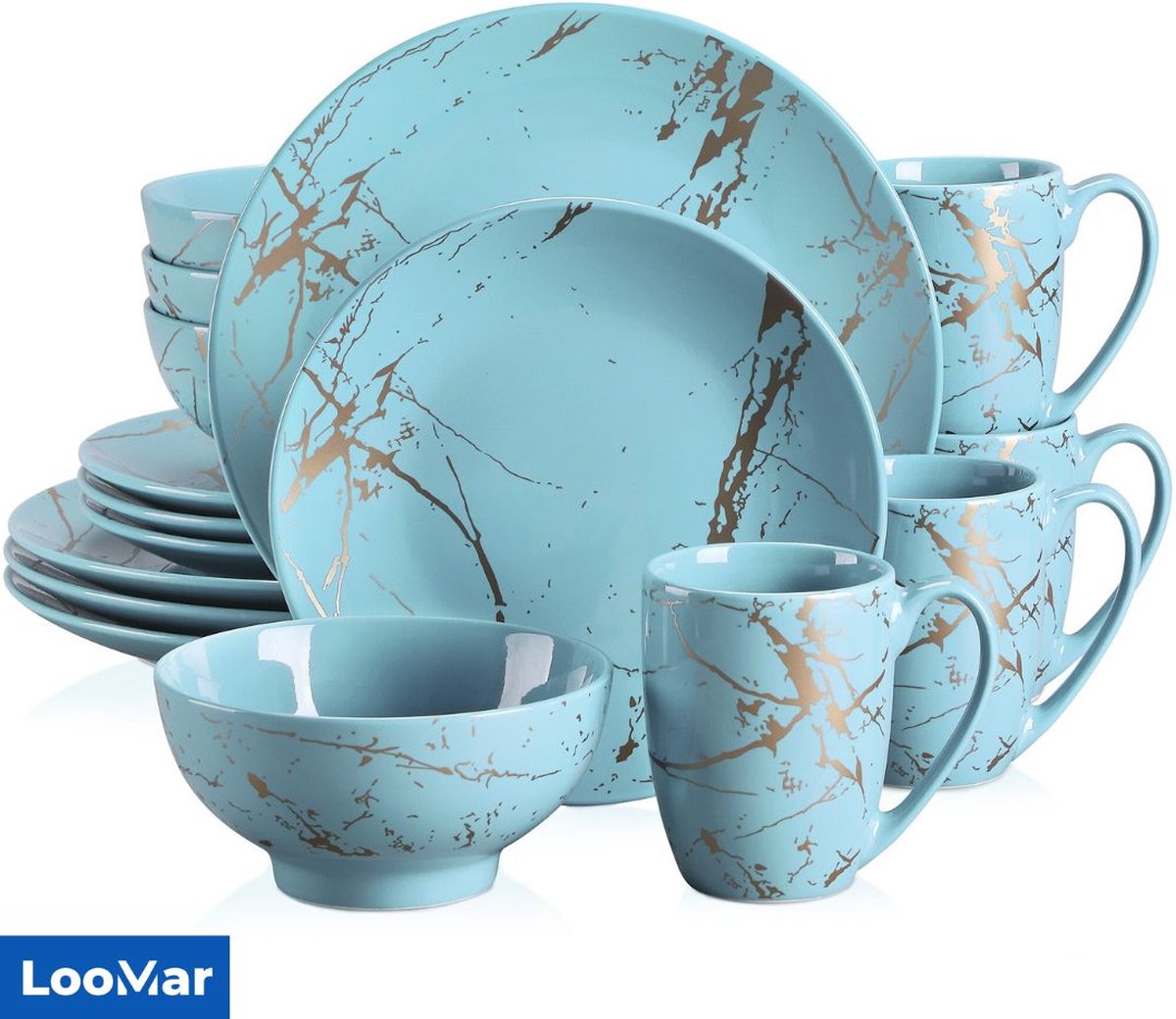 Ensemble de vaisselle de Luxe LooMar - 16 pièces - 4 personnes - Porcelaine  - Ensemble