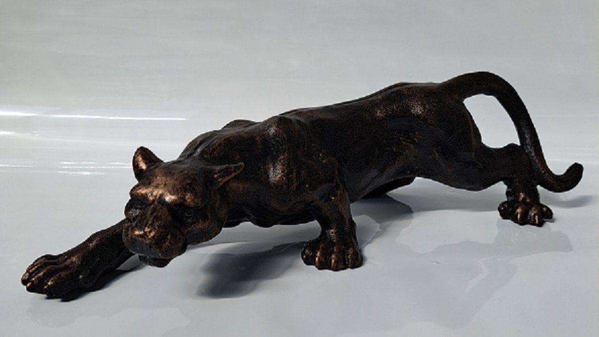 Denza - Gietijzeren Jaguar decoratie groot en zwaar model - lengte 42 cm - kat achtige roofdier panter BZ213700