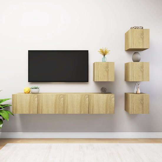 vidaXL - 6-delige - Tv-meubelset - bewerkt - hout - sonoma - eikenkleurig