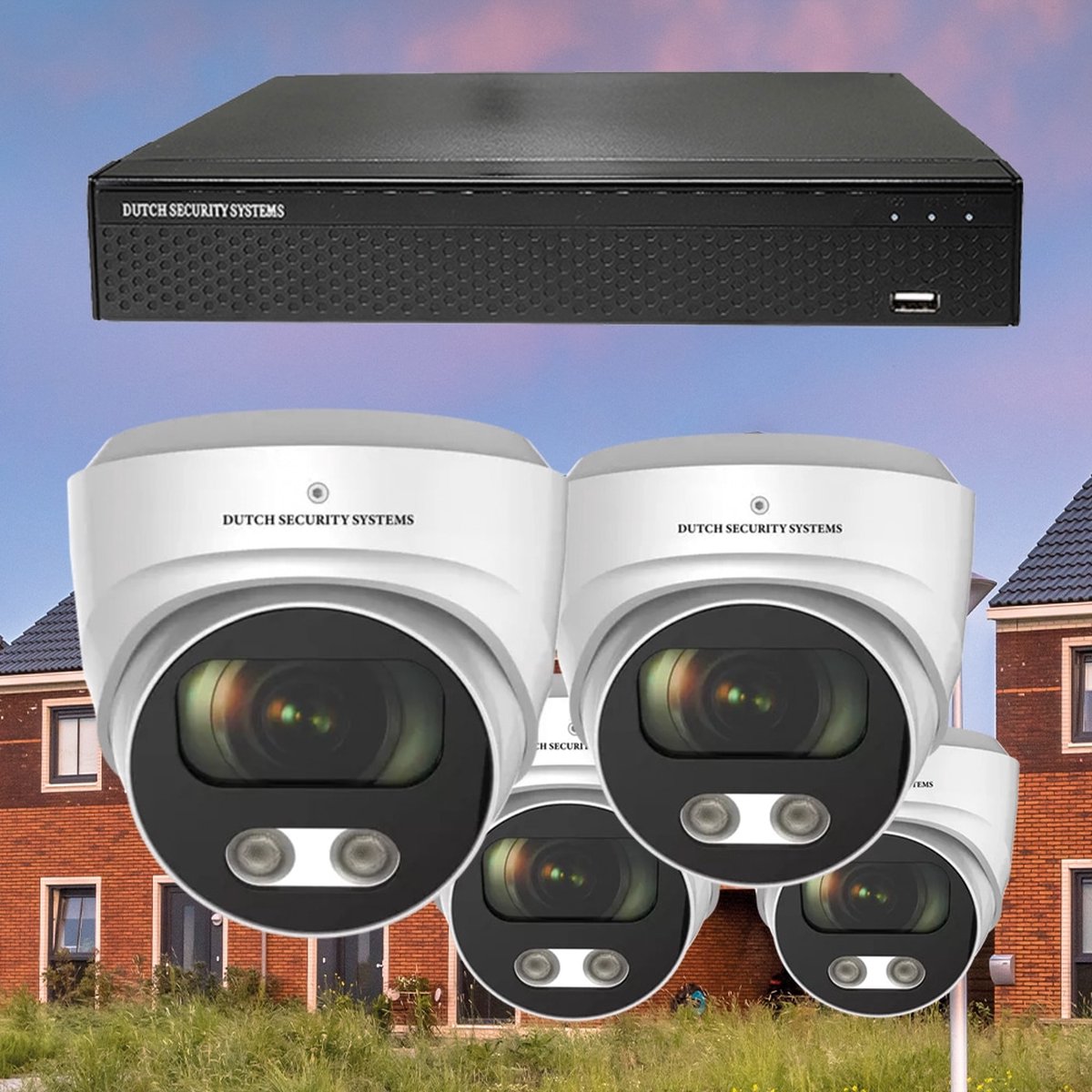 Draadloze Camerabeveiliging - Sony 5MP - 2K QHD - Set 4x Audio Dome - Wit - Binnen & Buiten - Met Nachtzicht - Incl. Recorder & App