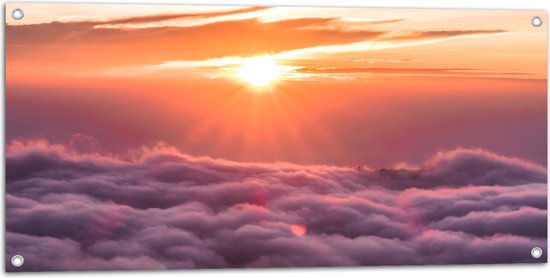 Tuinposter – Zonsondergang - Wolken - Lucht - 100x50 cm Foto op Tuinposter (wanddecoratie voor buiten en binnen)