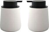 MSV Zeeppompje/dispenser Malmo - 2x - Keramiek - wit/zwart - 8,5 x 12 cm - 300 ml