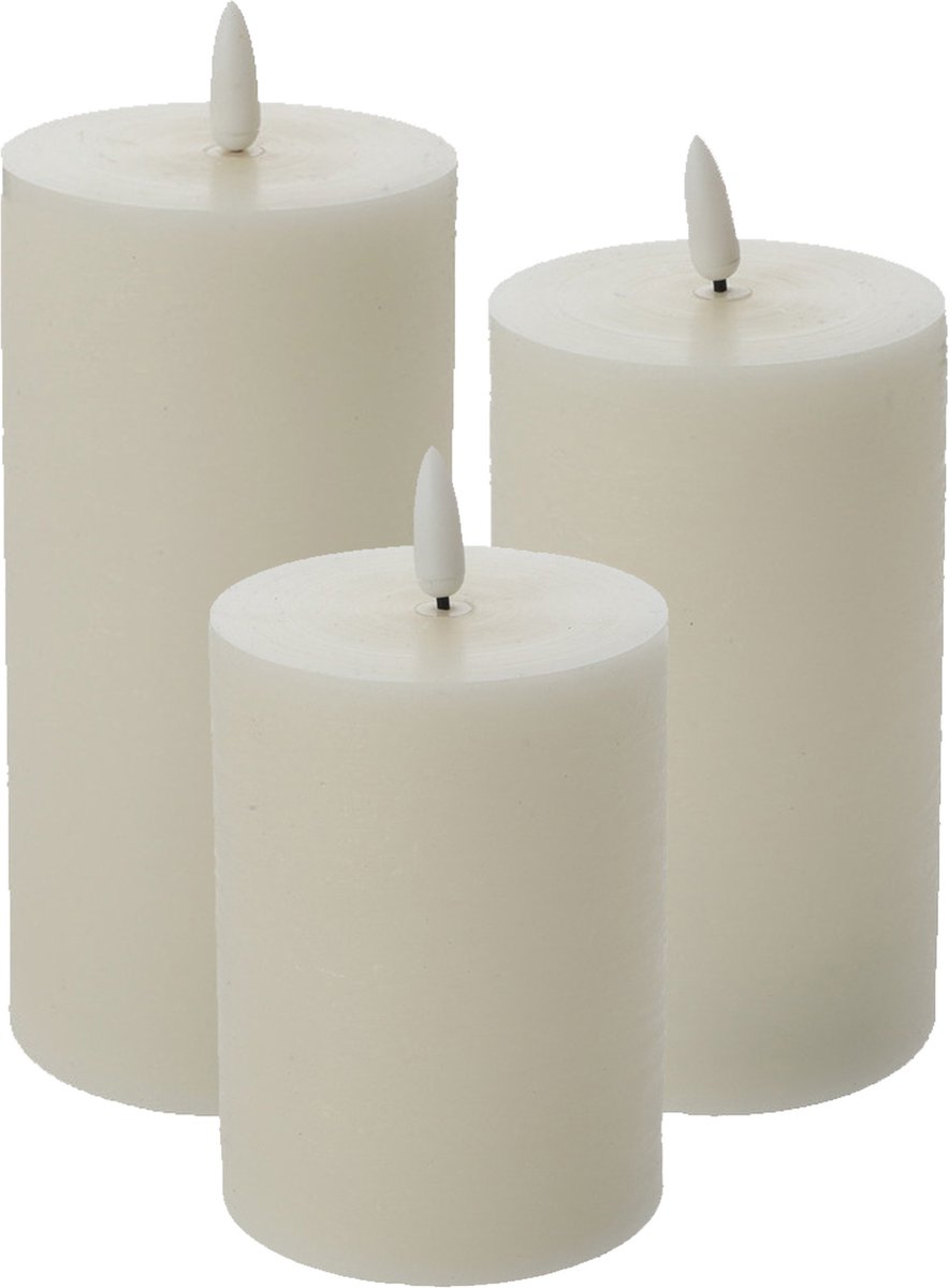Cepewa LED kaarsen/stompkaarsen - set 3x - creme wit - H10 tot H15 cm - flikkerend licht - timer