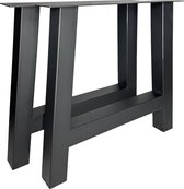 Maison DAM – 2x industriële tafelpoot A met koker 8x8cm, lengte: 72-78, hoogte 72cm, mat zwart fijn structuur, hoogwaardige kwaliteit - Inclusief steldop - Topplaat; 4mm dik