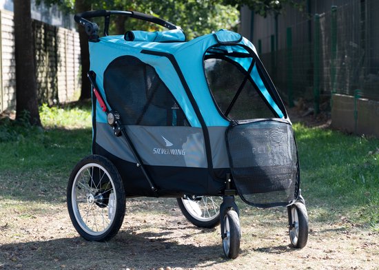 Petstro - Grand Buggy à 4 roues - Turquoise/ Grijs - Poussette