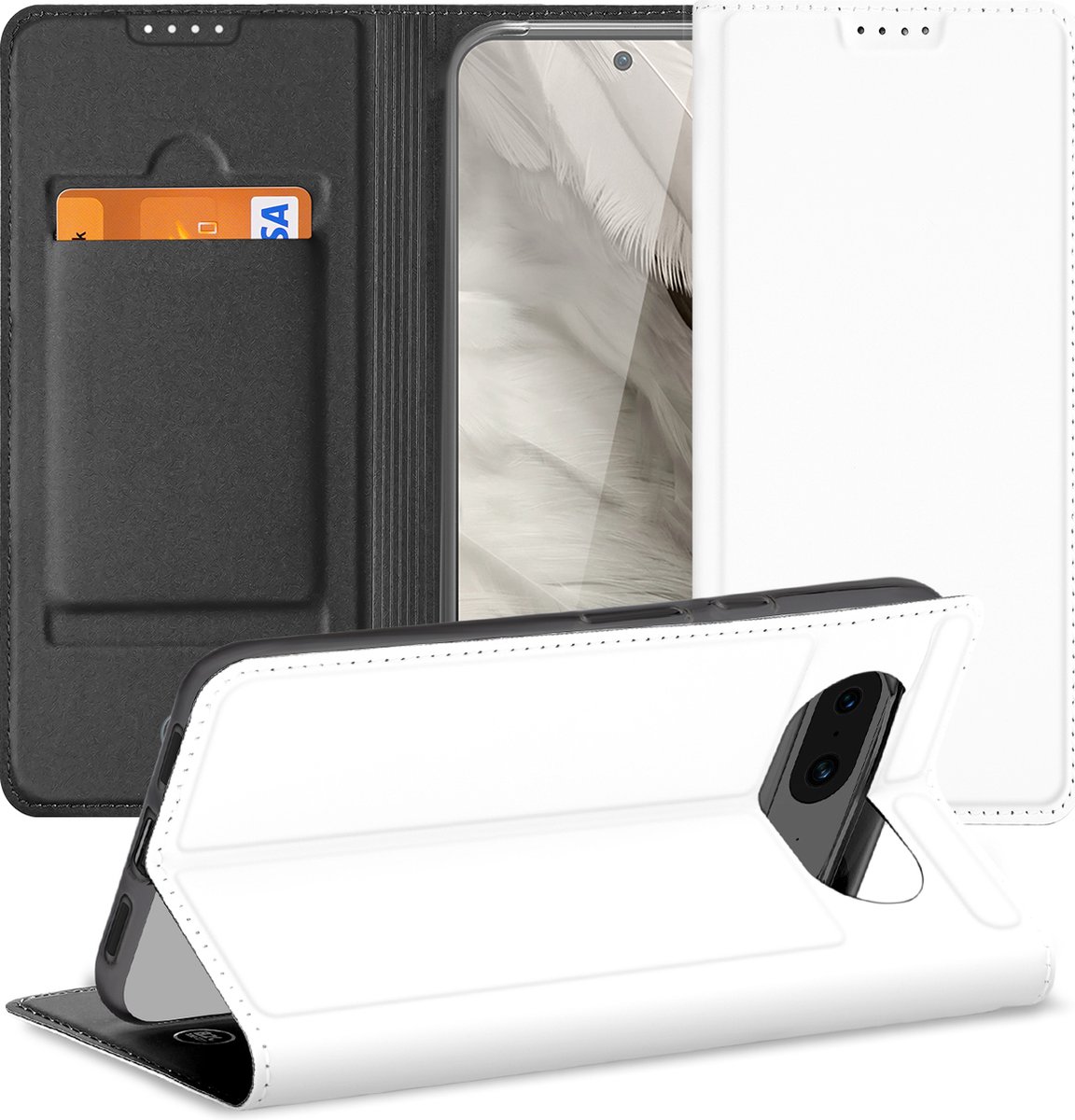 Stand Case Hoesje voor de Google Pixel 8 Wit met Pashouder