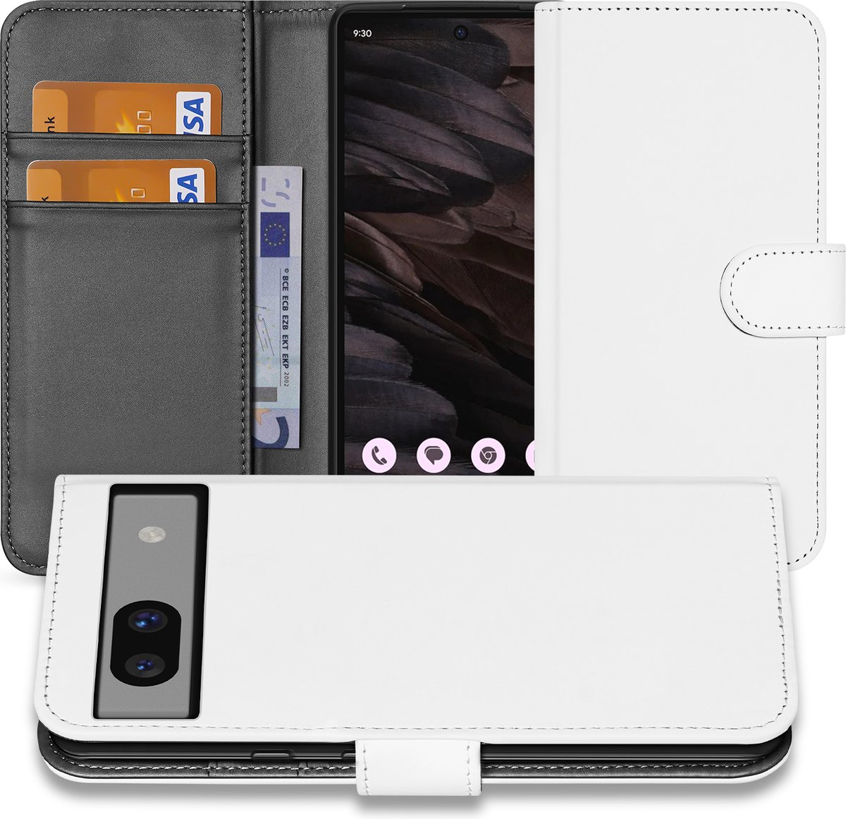Book Case Telefoonhoesje voor de Google Pixel 7A Wit met Pasjeshouder