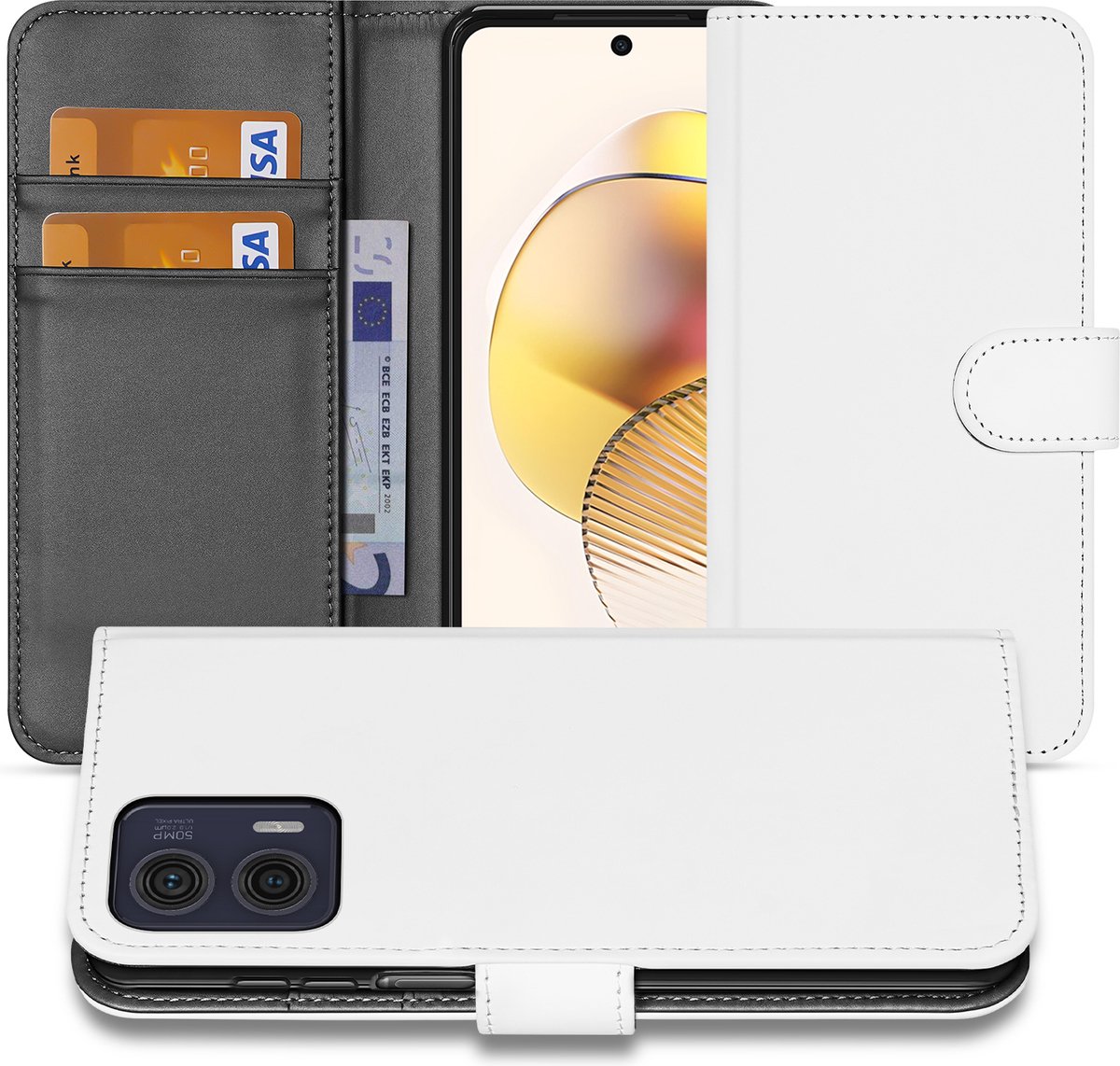 Book Case Hoesje voor de Motorola Moto G73 Wit met Pasjeshouder