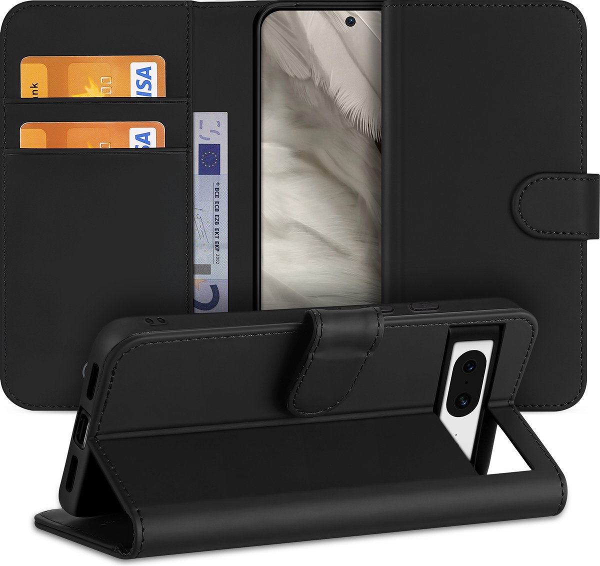 Book Cover Hoesje voor de Google Pixel 8 Zwart met Pasjeshouder