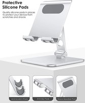 Verbeterde tabletstandaard, opvouwbare dikke tablethouder van OMOTON met hoogwaardig aluminium, zwaardere basis, kabelgatontwerp, tafelstandaard voor iPad Pro Air Mini, Samsung-tabbladen enz, Zilver