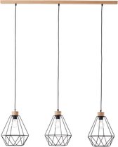 Brillant | Drewno hanglamp 3-vlammig zwart/houtkleurig | 3x A60, E27, 25W, geschikt voor normale lampen (niet meegeleverd)