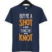 Buy Me A Shot | Vrijgezellenfeest Cadeau Man - Groom To Be Bachelor Party - Grappig Bruiloft En Bruidegom Bier Shirt - T-Shirt - Unisex - Navy Blue - Maat XXL