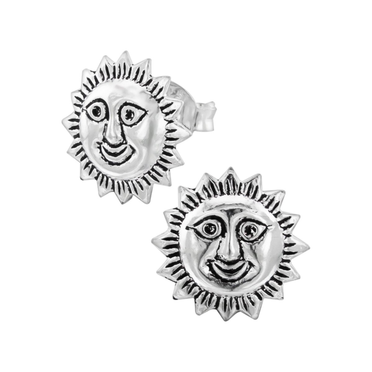 Oorbellen zilver | Oorstekers | Zilveren oorstekers, zonnetje met gezicht