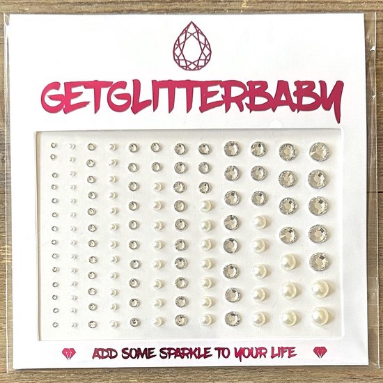 Pakje met zilveren en parelmoer strass steentjes van GetGlitterBaby.
