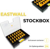 EASTWALL Stockbox – Sorteerdoos met uitneembare vakverdeling – Gereedschapskoffer - Uitstekend geschikt voor het sorteren van schroeven – Opbergdoos met 24 uitneembare vak verdelers – Kunststof – L45.5xB32xH8 cm – Zwart/Geel