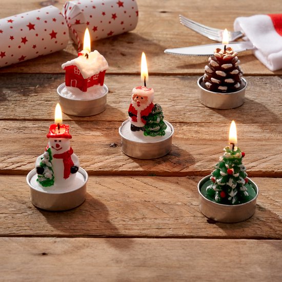Lot De 12 Bougies Chauffe-plat De Noël - Décoration Festive (pomme De Pin, Maison, Bonnet, Chaussure) - Brûlée 1-2h Sans Fumée