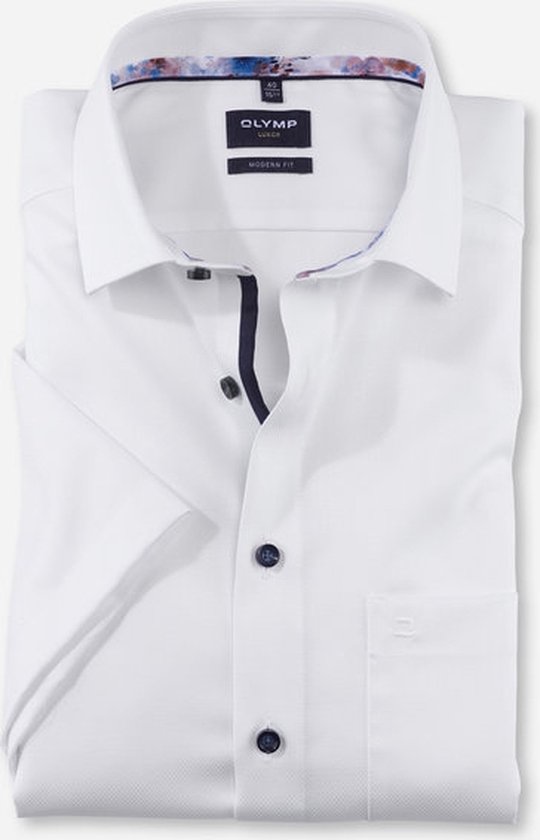 OLYMP modern fit overhemd - korte mouw - structuur - wit (contrast) - Strijkvrij - Boordmaat: