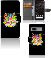 Wallet Book Case Google Pixel 7A Smartphone Hoesje Cat Color Leuke Verjaardagscadeaus