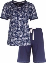 TESAD1307A Set Pyjama Pyjama short Femme Tenderness - Imprimé Floral - 100% Katoen Peigné - Bleu Marine - Tailles: XL