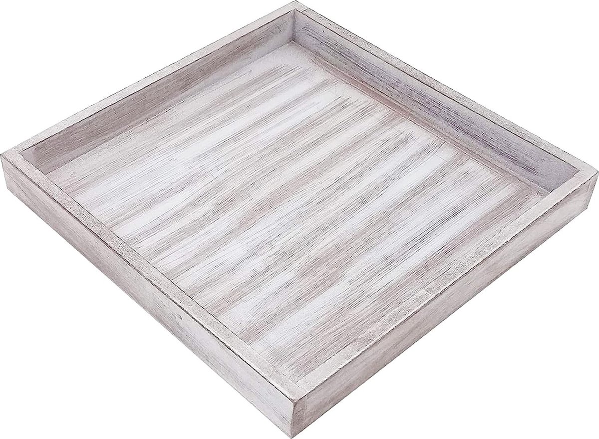 SHABBY CHIC Decoratieve dienbladen van hout in shabby chic vintage look (30 x 30 cm) bruin