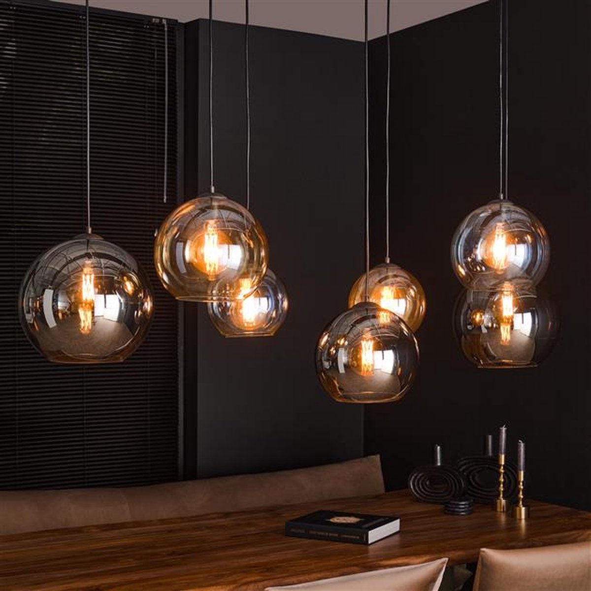 Hoyz - Hanglamp 4+3 Multi Globe Xl - 7 Lichtpunten - Artic Zwart