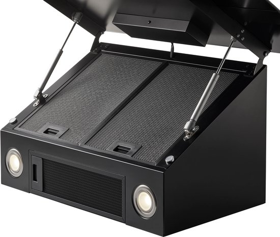 Inventum AKD9015GTZ schuine wandschouw afzuigkap 90 cm - Afzuigcapaciteit 660 m3/h - Geschikt voor open keuken - 4 standen - Timer - Display met tiptoetsen - Automatisch uitschakelen - Ledspots - Energielabel A++ - Luchtafvoer en recirculatie - Zwart