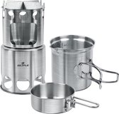 Camping houtkachel draagbaar met campingpot 1 liter beker kookketel opvouwbaar roestvrij staal campingkooktoestel compact voor kamperen, koken, picknicken, backpacken in de open lucht