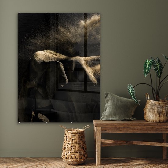 MuchoWow® Peinture sur verre 90x120 cm - Peinture sur verre acrylique - Éléphant - Boue - Animaux - Zwart - Photo sur verre - Peintures