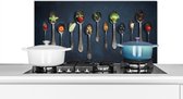 Spatscherm keuken 80x40 cm - Kookplaat achterwand Kruiden - Lepel - Zilver - Specerijen - Industrieel - Muurbeschermer - Spatwand fornuis - Hoogwaardig aluminium