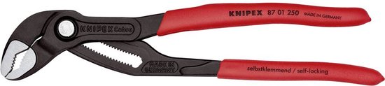 Knipex Cobra waterpomptang met rode handvatten.