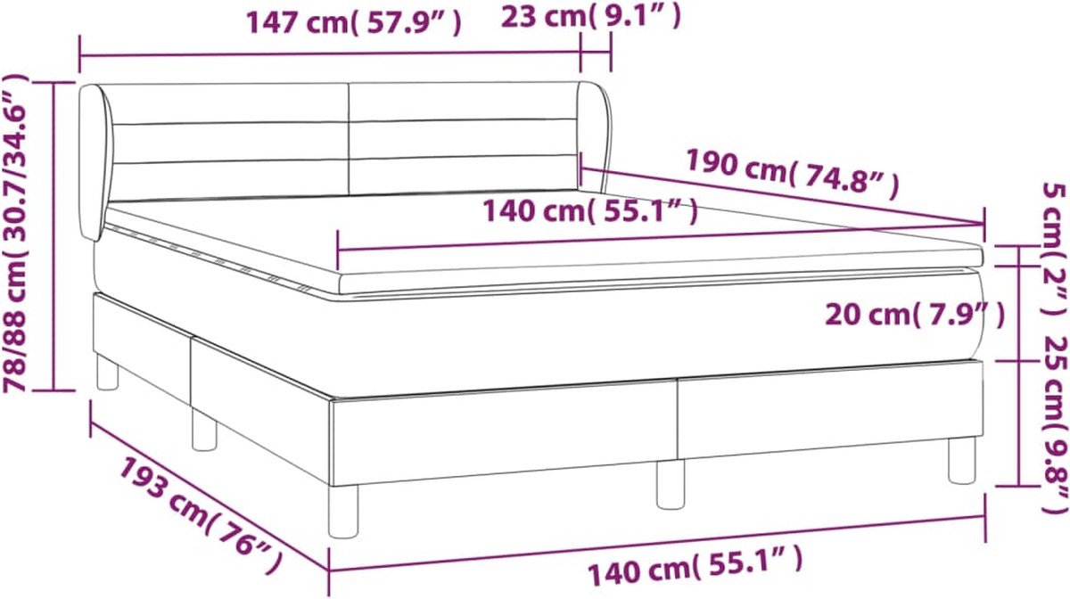 vidaXL - Boxspring - met - matras - stof - taupe - 140x190 - cm