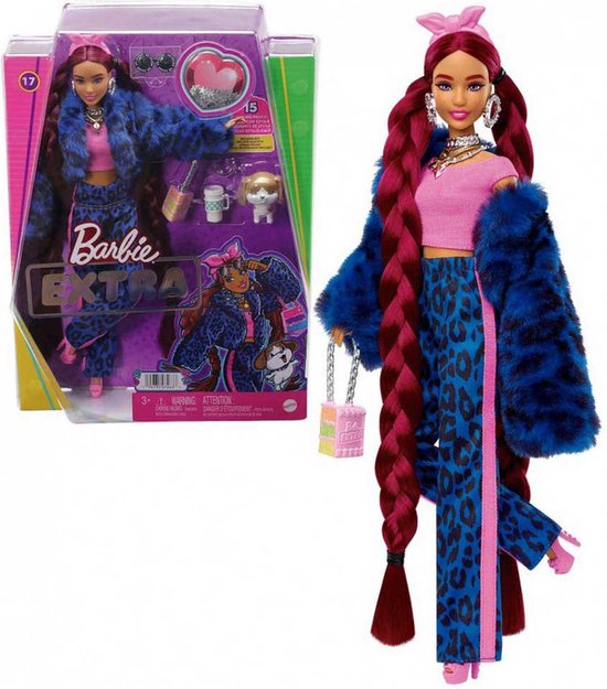Barbie Extra - Modepop Barbiepop - Blauw luipaard trainingspak