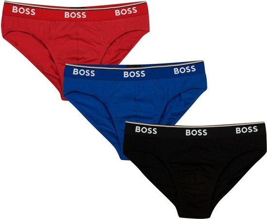 HUGO BOSS Power briefs (pack de 3) - slips pour hommes - rouge - bleu - noir - Taille : L