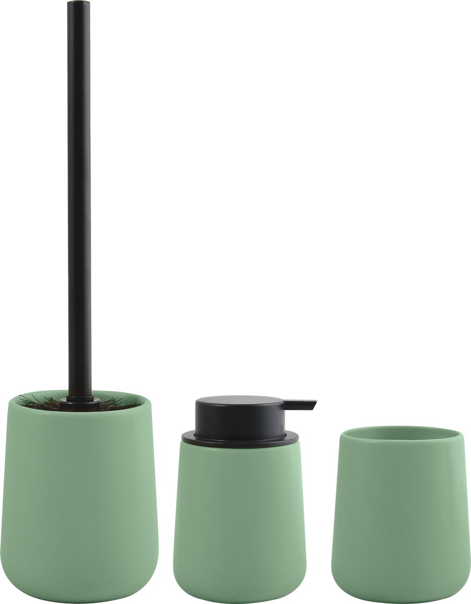 MSV Toiletborstel in houder - zeeppompje - beker - badkamer set Malmo - keramiek - groen