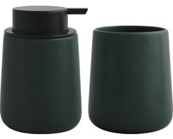 MSV Zeeppompje en drink/tandenborstel beker - badkamer set Malmo - keramiek - donkergroen