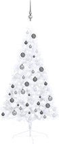 vidaXL - Kunstkerstboom - met - verlichting - en - kerstballen - half - 120 - cm - wit
