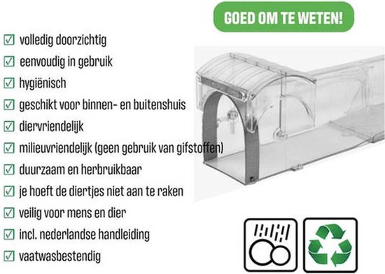 Muizenval - Diervriendelijk - Muizenverjager - Rattenval - Voor Binnen en Buiten - Muizen Bestrijden - Verbeterd Model 2021 - Merkloos