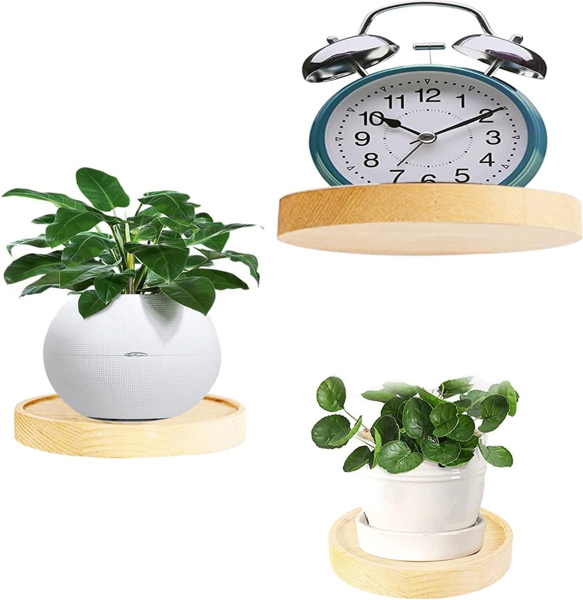 Wandrek van hout, voor wanden, rond, eiken, zwevend rek, klein, voor keuken, badkamer, slaapkamer, woonkamer, kinderkamer, thuiskantoor, set van 3